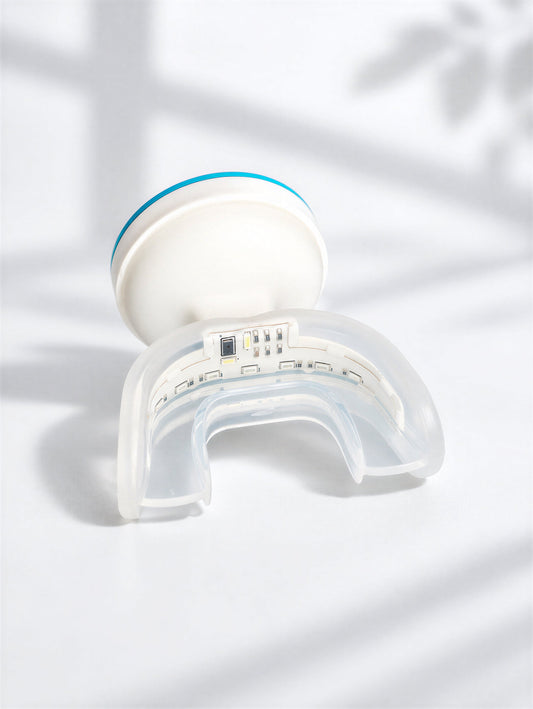Close view of The Bright Lab LED mouthpiece showing the light array